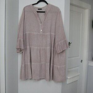 Made in Italy linen/cotton blend bell sleeve light pink/taupe dress